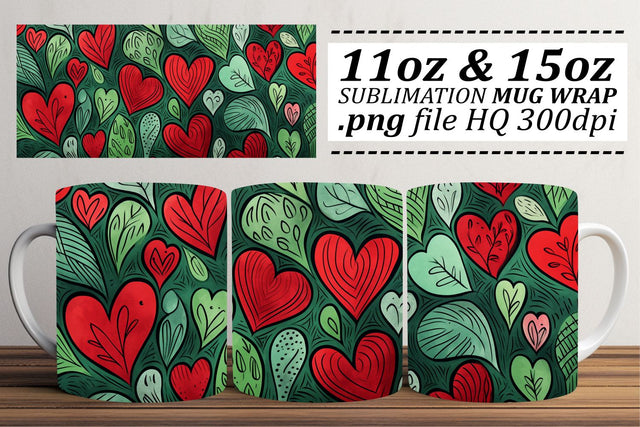 Valentines Love Theme Mug Wrap - Heart Patterned Sublimation 11oz 15oz Sublimation afrosvg 