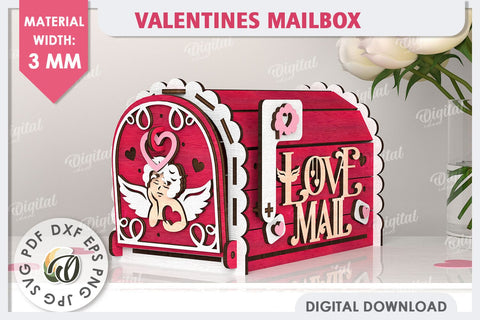 Valentine's Mailbox Laser Cut. Love Mailbox SVG. Love Letter SVG Evgenyia Guschina 