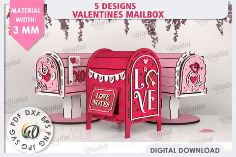 Valentine's Mailboxes Laser Cut Bundle. Love Mailboxes SVG SVG Evgenyia Guschina 