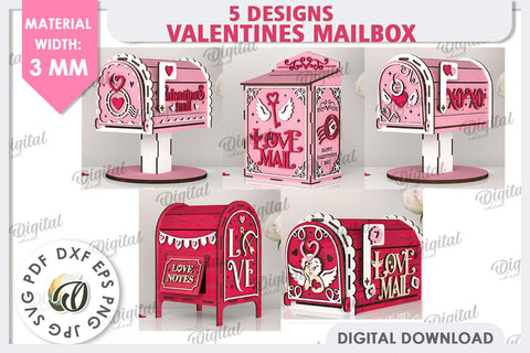 Valentine's Mailboxes Laser Cut Bundle. Love Mailboxes SVG SVG Evgenyia Guschina 