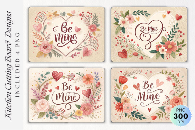 Valentine's Message with Floral Hearts on a Cutting Board Sublimation Regulrcrative 