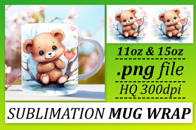 Valentines Mug Magic: Watercolor Bear Sublimation Sublimation afrosvg 