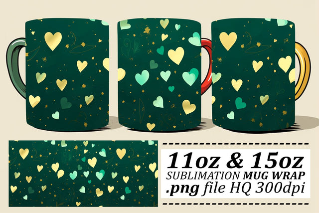 Valentines Mug Wrap - Heart Design Sublimation 11oz 15oz - Romantic Sublimation afrosvg 