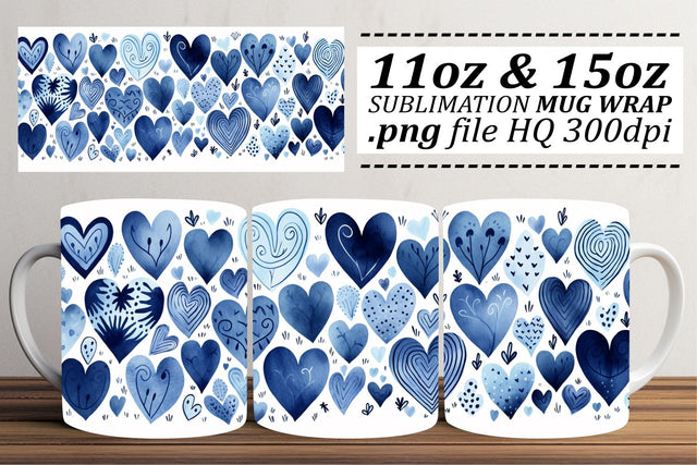 Valentines Mug Wrap - Heart Pattern Sublimation 11oz 15oz - Love-Struck Design Sublimation afrosvg 