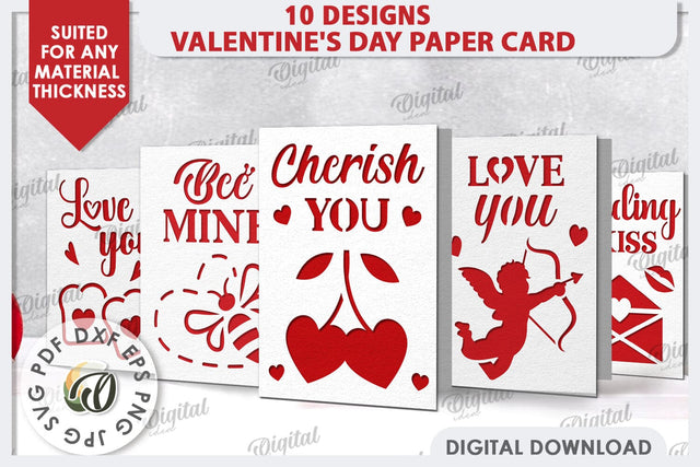 Valentine's Paper Cards Bundle. Valentine's Greeting Cards SVG Evgenyia Guschina 