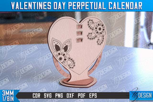 Valentine’s Perpetual Calendar Laser Cut | Perpetual Calendar Design | CNC Files SVG Fly Design 