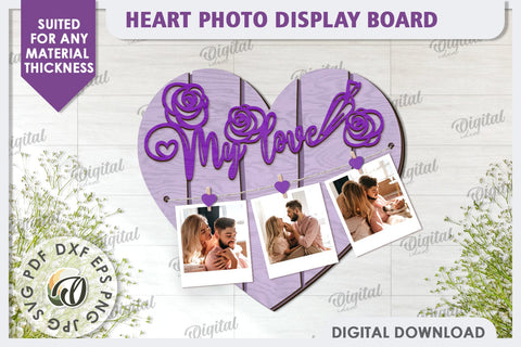 Valentines Photo Display Board LaserCut. Valentine Heart SVG SVG Evgenyia Guschina 