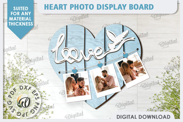 Valentines Photo Display Board LaserCut. Valentine Heart SVG SVG Evgenyia Guschina 