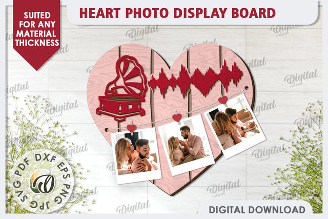 Valentines Photo Display Board LaserCut. Valentine Heart SVG SVG Evgenyia Guschina 