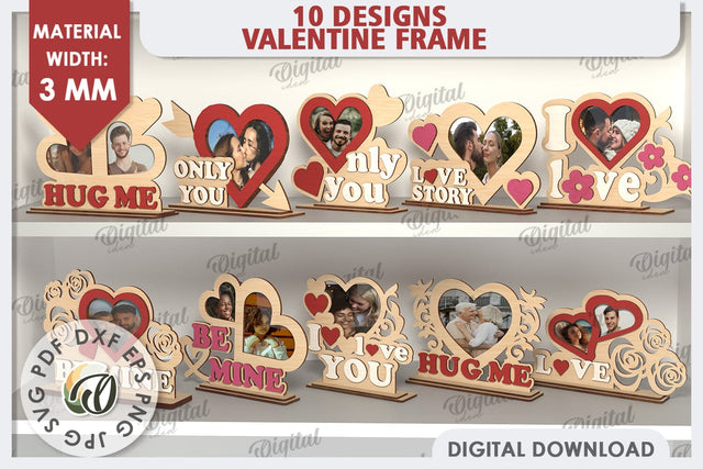 Valentine's Photo Frames Laser Cut Bundle. Valentine's Gift SVG Evgenyia Guschina 