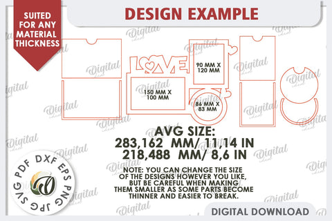Valentine's Photo Frames Laser Cut Bundle. Valentines Gift SVG Evgenyia Guschina 