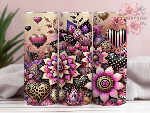 Valentine's Pink & Black Hearts 20oz Tumbler, Hearts Tumbler Sublimation, Valentine's Day Tumbler, 20oz Tumbler Wrap, Valentines Gift, Galentines Gift, Pink and Black Hearts Sublimation Li Zamperini 