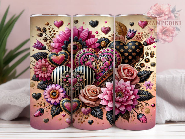 Valentine's Pink & Black Hearts 20oz Tumbler, Hearts Tumbler Sublimation, Valentine's Day Tumbler, 20oz Tumbler Wrap, Valentines Gift, Galentines Gift, Pink and Black Hearts Sublimation Li Zamperini 