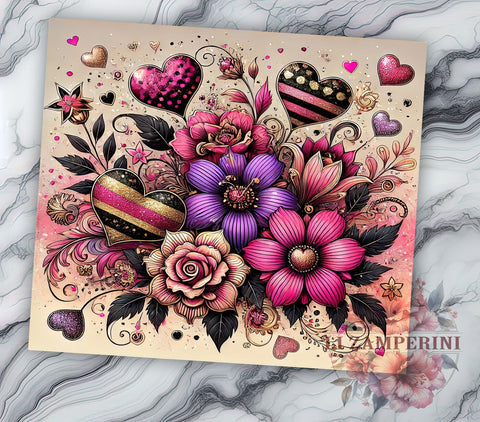 Valentine's Pink & Black Hearts 20oz Tumbler, Hearts Tumbler Sublimation, Valentine's Day Tumbler, 20oz Tumbler Wrap, Valentines Gift, Galentines Gift, Pink and Black Hearts Sublimation Li Zamperini 