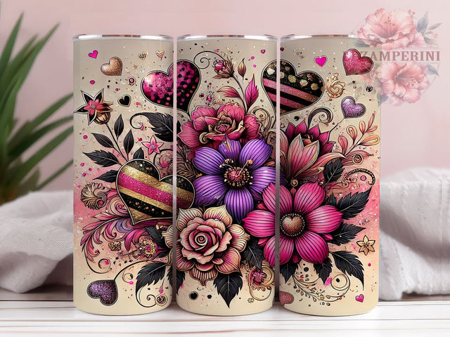 Valentine's Pink & Black Hearts 20oz Tumbler, Hearts Tumbler Sublimation, Valentine's Day Tumbler, 20oz Tumbler Wrap, Valentines Gift, Galentines Gift, Pink and Black Hearts Sublimation Li Zamperini 