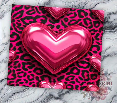 Valentine's Pink Leopard Heart Tumbler, Valentine's Day Gift, 20oz Sublimation, Heart Design, Cute Love Gift, Custom Tumbler Wrap, Animal Print Decor Sublimation Li Zamperini 