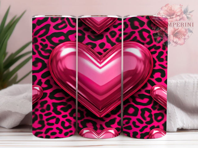 Valentine's Pink Leopard Heart Tumbler, Valentine's Day Gift, 20oz Sublimation, Heart Design, Cute Love Gift, Custom Tumbler Wrap, Animal Print Decor Sublimation Li Zamperini 