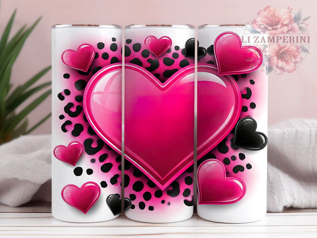 Valentine's Pink Leopard Heart Tumbler, Valentine's Day Gift, 20oz Sublimation, Heart Design, Cute Love Gift, Custom Tumbler Wrap, Animal Print Decor Sublimation Li Zamperini 