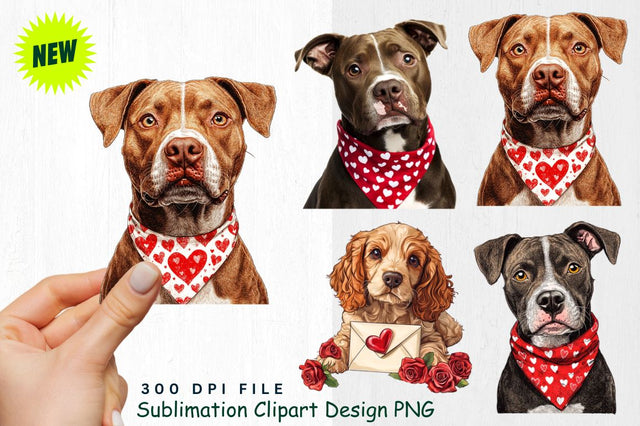 Valentine's Pit Bull Terrier with Bandana Clipart Sublimation Regulrcrative 