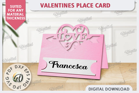 Valentine's Place Card Paper Cut. Wedding Name Card SVG 3D Paper Evgenyia Guschina 