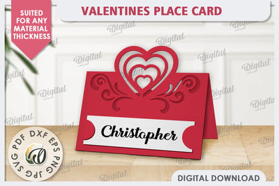 Valentine's Place Card Paper Cut. Wedding Name Card SVG 3D Paper Evgenyia Guschina 
