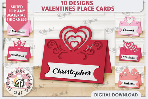 Valentine's Place Cards Paper Cut Bundle. Name Cards SVG SVG Evgenyia Guschina 