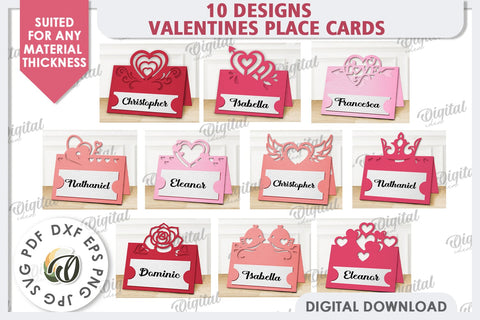 Valentine's Place Cards Paper Cut Bundle. Name Cards SVG SVG Evgenyia Guschina 