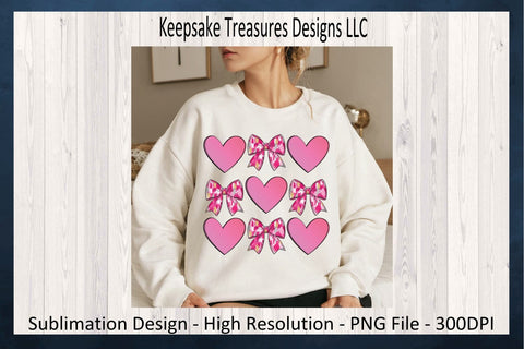 Valentine's Polk Dot Hearts, Pink Brushstroke Coquette Bows, Sublimation PNG, Digital Download, Printable PNG Sublimation Keepsake Treasures Designs LLC. 