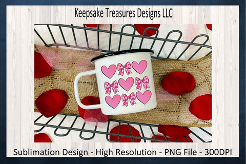 Valentine's Polk Dot Hearts, Pink Brushstroke Coquette Bows, Sublimation PNG, Digital Download, Printable PNG Sublimation Keepsake Treasures Designs LLC. 