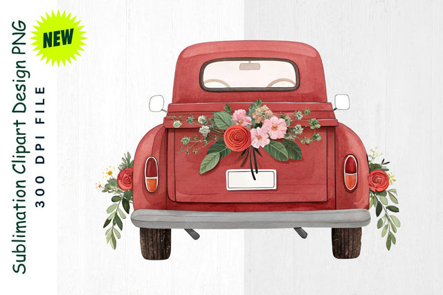 Valentine's Red Truck with Heart Taillights Sublimation Clipart Sublimation Regulrcrative 
