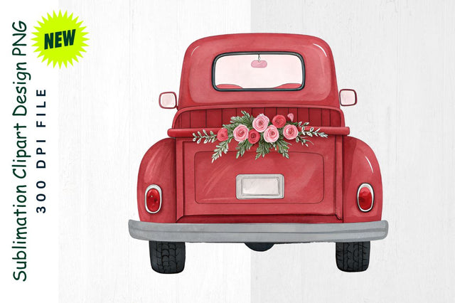 Valentine's Red Truck with Heart Taillights Sublimation Clipart Sublimation Regulrcrative 