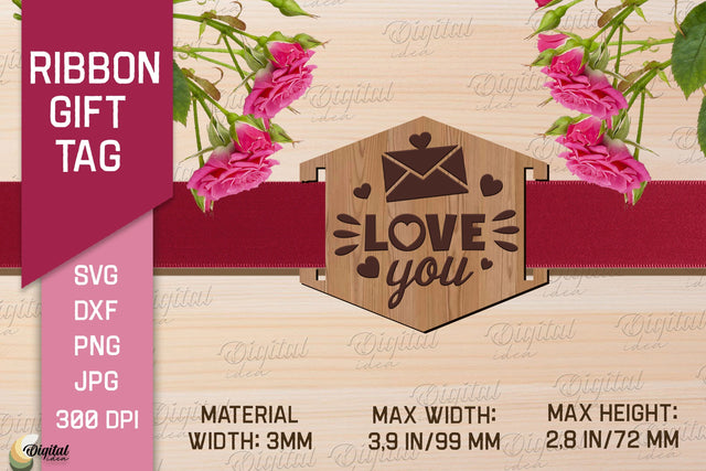 Valentine's Ribbon Gift Tag. Laser Cut Tag SVG SVG Evgenyia Guschina 