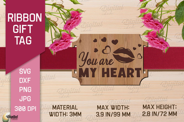 Valentine's Ribbon Gift Tag. Laser Cut Tag SVG SVG Evgenyia Guschina 