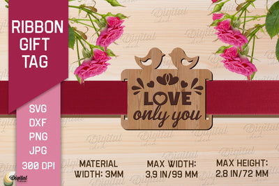 Valentine's Ribbon Gift Tag. Laser Cut Tag SVG SVG Evgenyia Guschina 