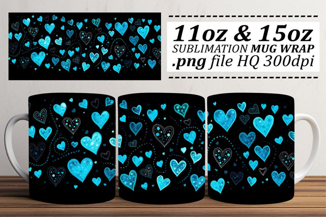 Valentines Romance Mug Wrap - Heart Patterned Sublimation 11oz 15oz Sublimation afrosvg 