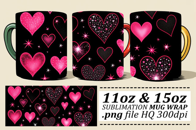 Valentines Romance Mug Wrap - Heart Patterned Sublimation 11oz 15oz Sublimation afrosvg 
