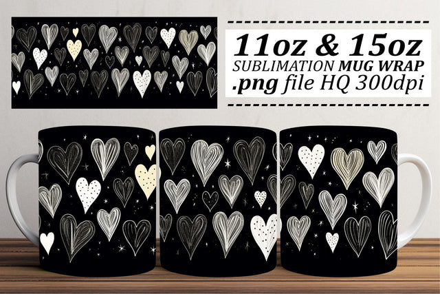 Valentines Romance Sublimation Mug Wrap - Heart Patterned 11oz 15oz Sublimation afrosvg 