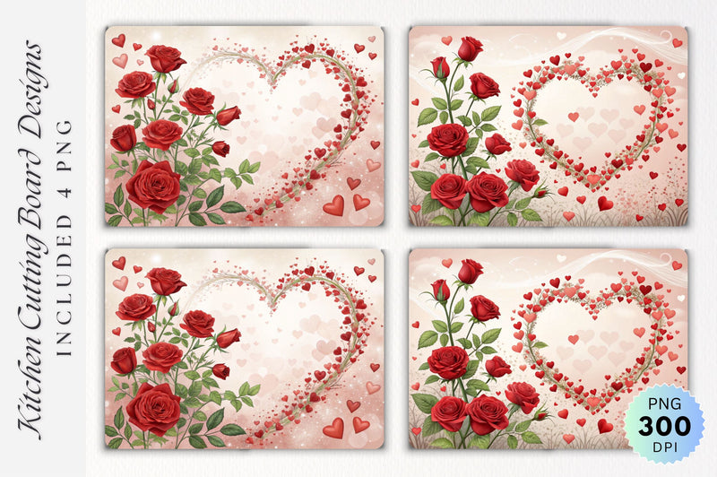 Valentine's Romance with Roses and Hearts on a Cutting Board Sublimation Regulrcrative 