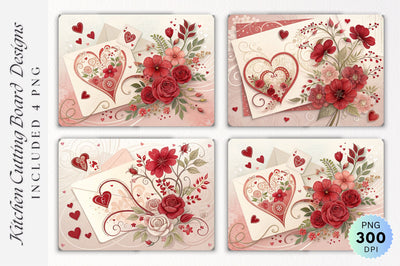 Valentine's Romantic Card with Red Floral and Hearts Accents Cutting Board Sublimation Regulrcrative 
