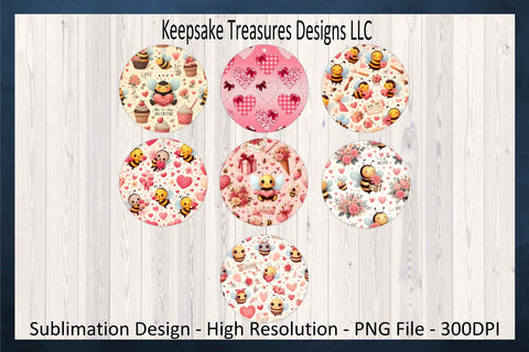 Valentines Round Car Air Freshener Set PNG, Valentines Day PNG Sublimation, Cute Bees, Car Air Freshener Set, Sublimation Printable PNG, Digital Download Sublimation Keepsake Treasures Designs LLC. 