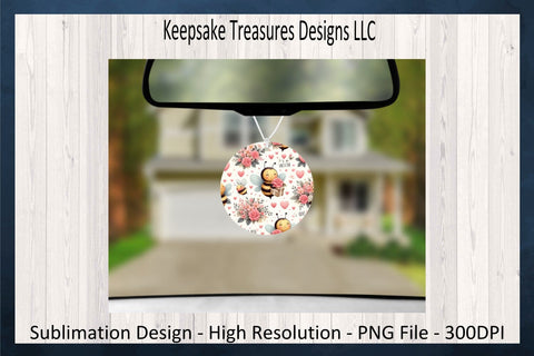 Valentines Round Car Air Freshener Set PNG, Valentines Day PNG Sublimation, Cute Bees, Car Air Freshener Set, Sublimation Printable PNG, Digital Download Sublimation Keepsake Treasures Designs LLC. 
