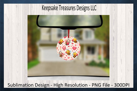 Valentines Round Car Air Freshener Set PNG, Valentines Day PNG Sublimation, Cute Bees, Car Air Freshener Set, Sublimation Printable PNG, Digital Download Sublimation Keepsake Treasures Designs LLC. 