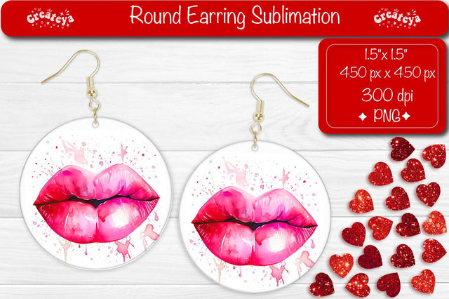 Valentine’s Round Earring Sublimation Designs – Red Lips Style Sublimation Createya Design 
