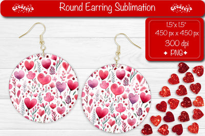 Valentine’s Round Earrings – Flower Hearts Sublimation Art Sublimation Createya Design 