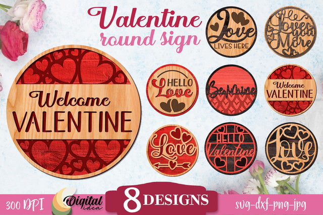 Valentines Round Signs SVG Bundle. Valentines Day Signs Laser Cut SVG Evgenyia Guschina 