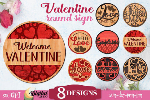 Valentines Round Signs SVG Bundle. Valentines Day Signs Laser Cut SVG Evgenyia Guschina 