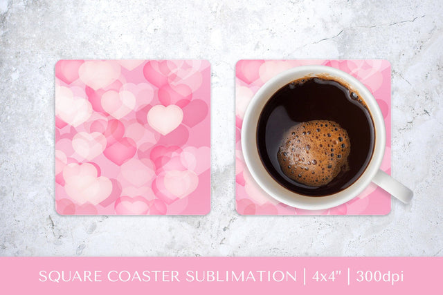Valentines square coaster sublimation. Pink heart coaster Sublimation LaBelezoka 