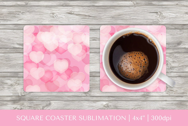 Valentines square coaster sublimation. Pink hearts coaster Sublimation LaBelezoka 