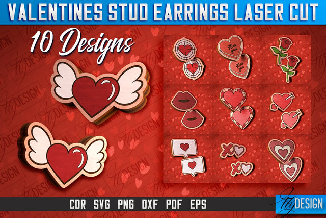 Valentines Stud Earrings Laser Cut SVG | Accessories Laser Cut SVG SVG Fly Design 