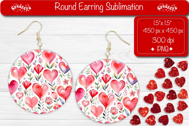 Valentine’s Sublimation Earrings – Flower Hearts Design Pack Sublimation Createya Design 